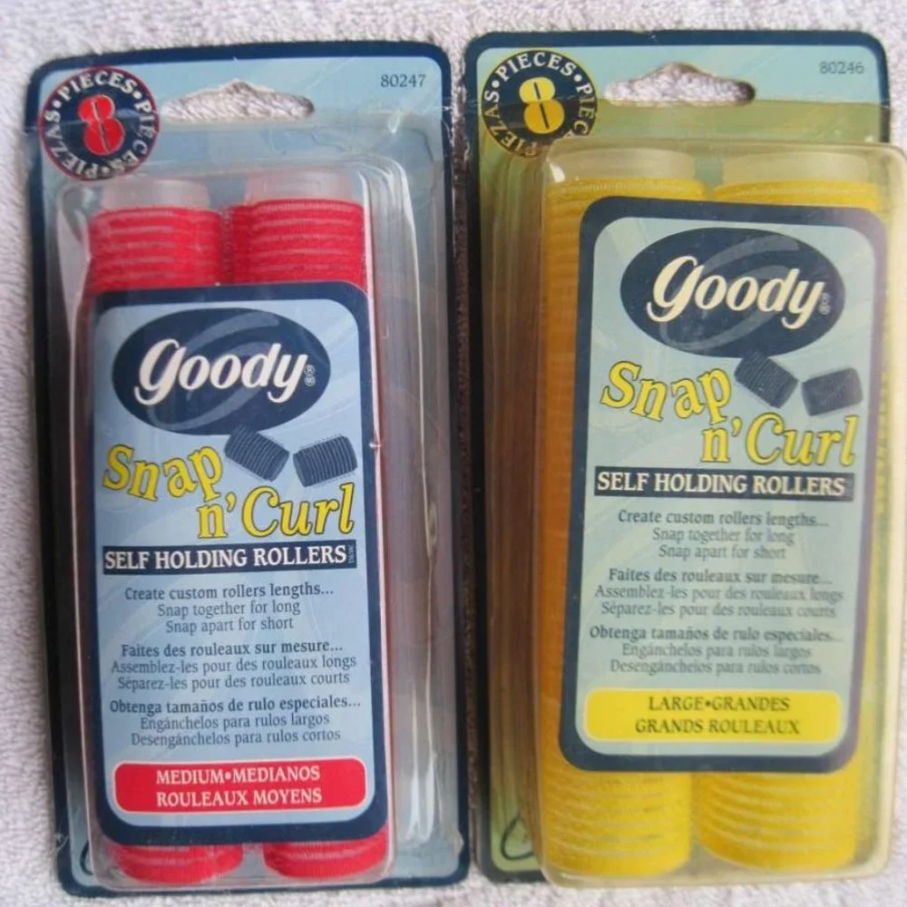 8 Goody Snap & Curl Self Holding Rollers Classic Hair Curlers Hook Large Medium